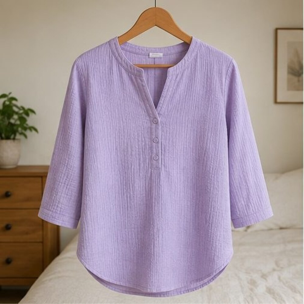 Lilac Henley Notch Neck Blouse